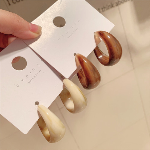 S925 silver needle fashion temperament acetate acrylic retro earrings popular exaggerated oversized sweet earrings Korean