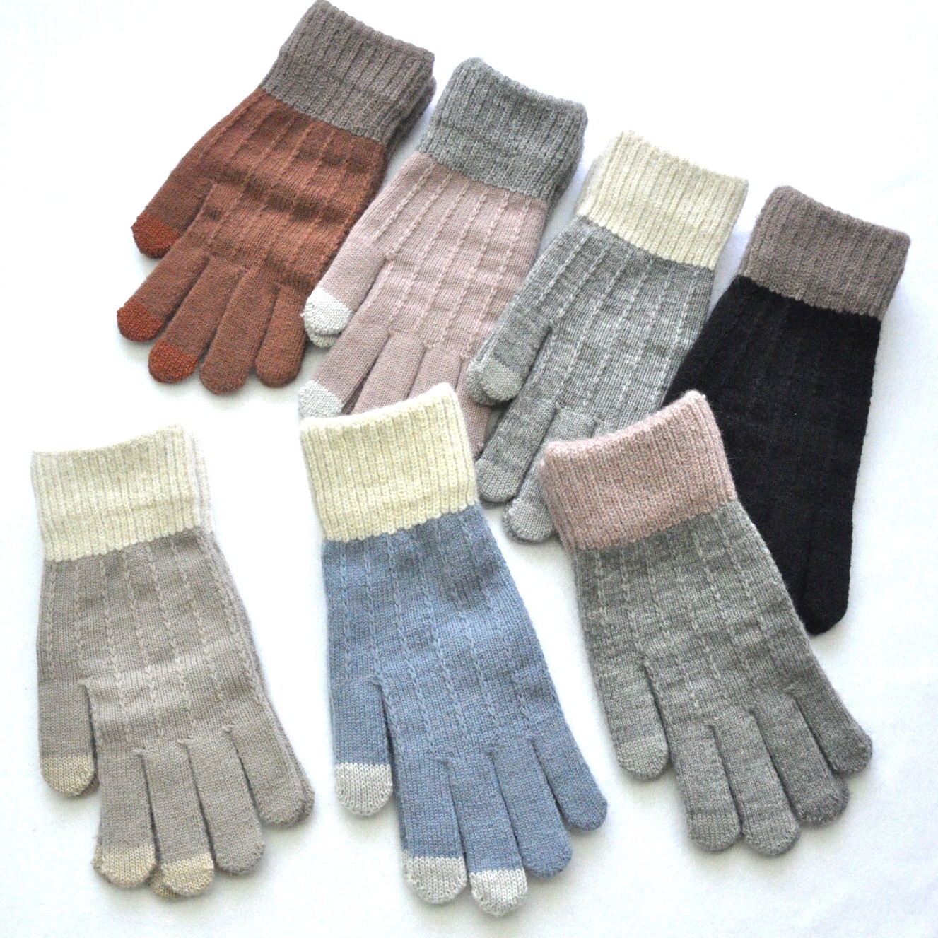 男女式冬天通用加绒加厚保暖手套 冬季拼色 手机触屏现货毛线手套