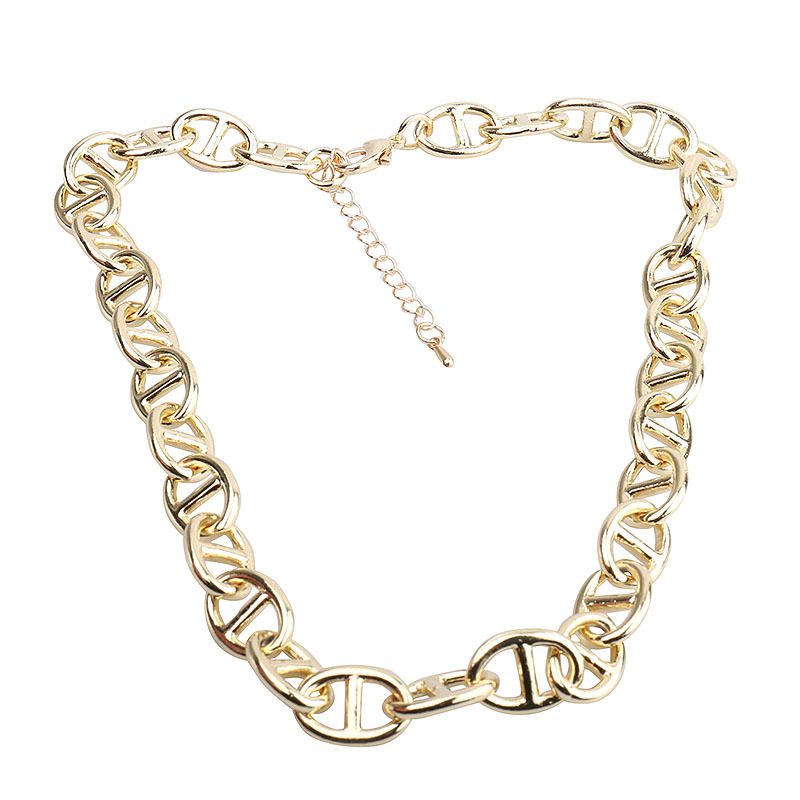 Fashion Thick Chain Pig Nose Shape Brass Gold Plated Short Alloy Clavicle Chain Bracelet display picture 10