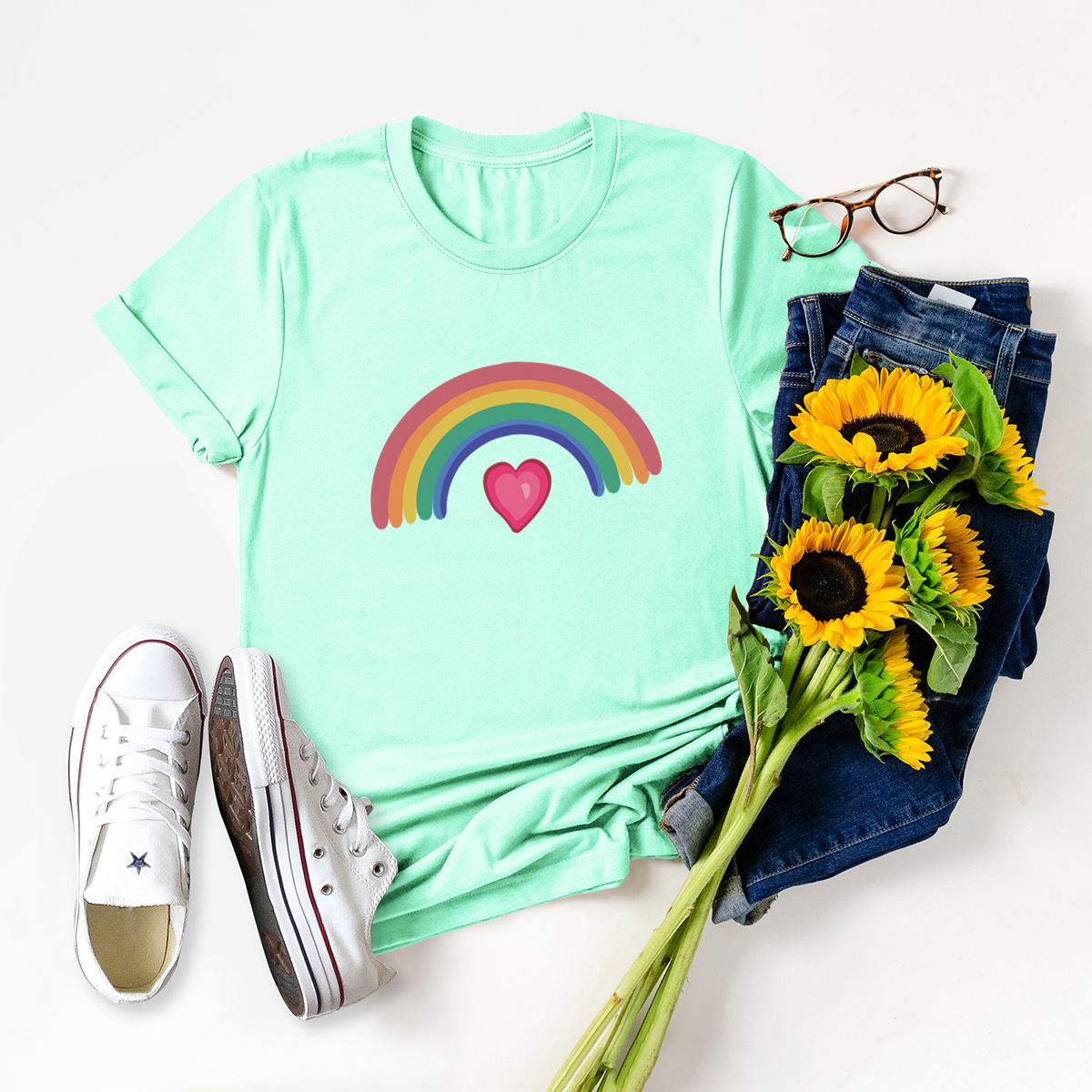 cute rainbow printed cotton short-sleeved t-shirt  NSSN13838