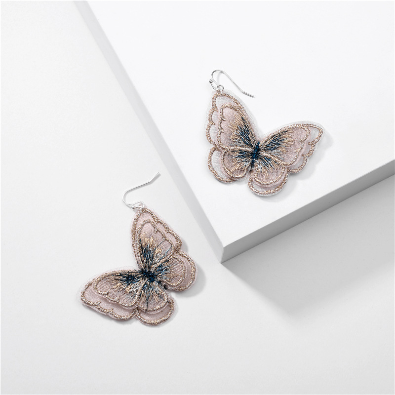 Fashion Jewelry Explosion Models Eugen Yarn Lace Simulation Butterfly Earrings Wholesale Nihaojewelry display picture 1