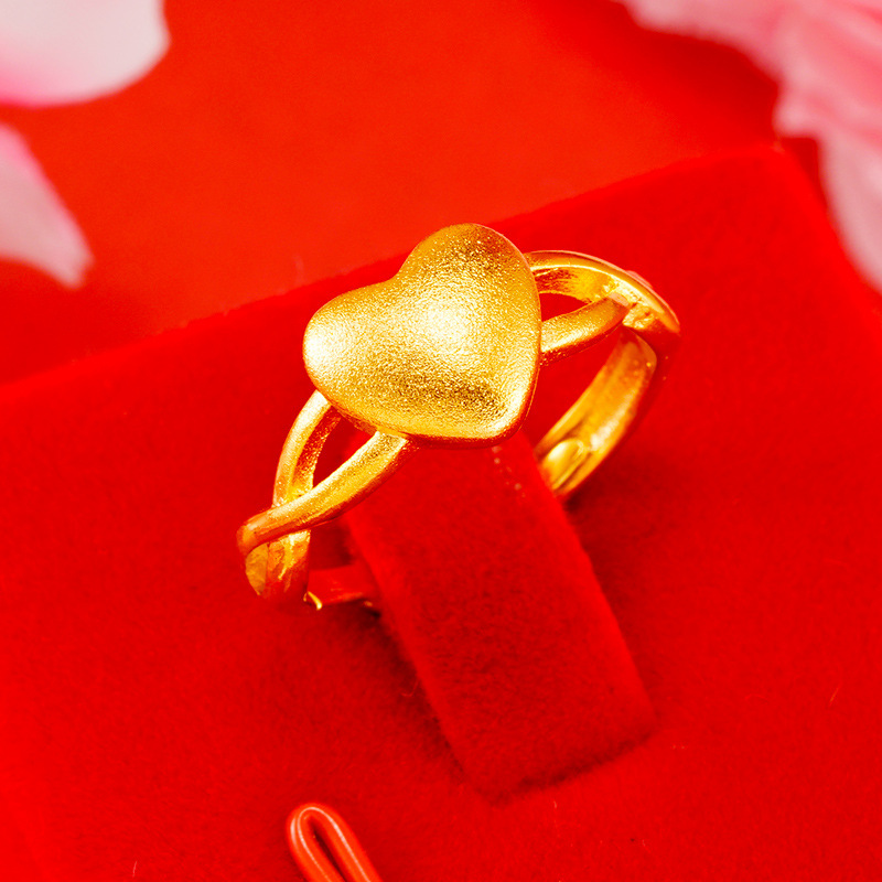Exquisito antiguo oro imitación 24K oro amor anillo abierto moda femenina arena oro neto rojo vivo joyería al por mayor