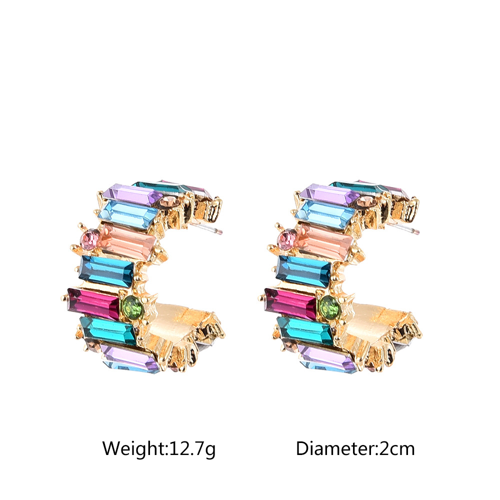 1 Pair Simple Style C Shape Inlay Alloy Artificial Gemstones Ear Studs display picture 2