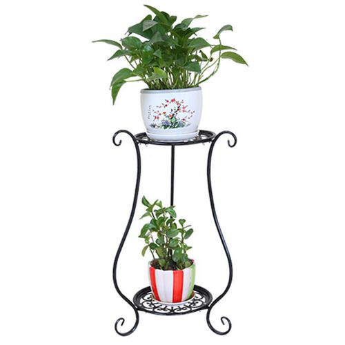 60# Manufacturer Wholesale European Style Iron Wrought Flower Stand Double Layer Indoor Plant Pot Stand Balcony Outdoor Floor Standing End Table