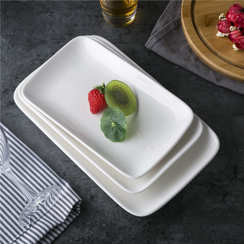 Hotel breakfast rice roll plate ceramic creative tableware hot dish plate pure white rectangular plate rice roll dish barbecue plate