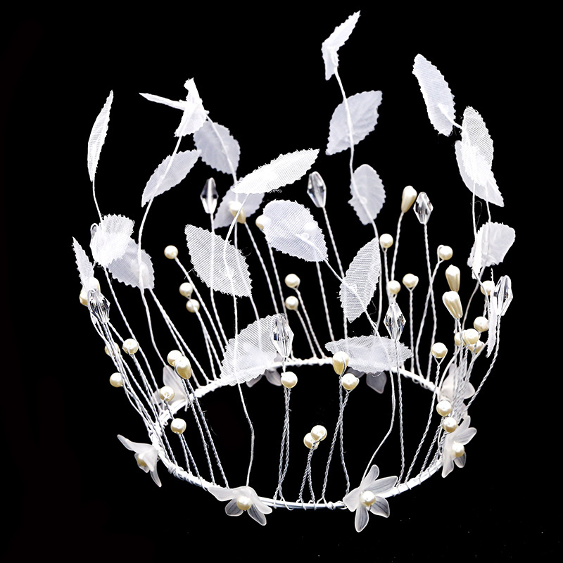 white Leaf Cake decorate birthday scene decorate Decoration baking Headdress manual Pearl Jewelry