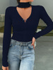 Sexy big V-neck solid slim long sleeve women’s top