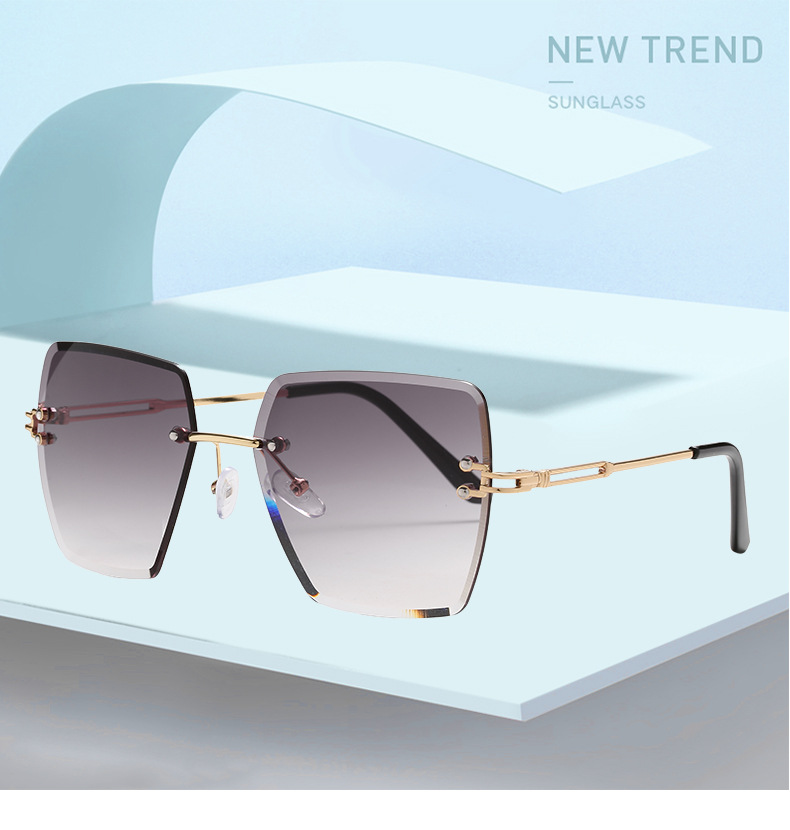 Nouvelles lunettes de soleil à bords coupés sans cadre les plus vendues pour femmes en Europe et en Amérique, lunettes de soleil à dégradé polygonal tendance, lunettes transfrontalières_voghion.com