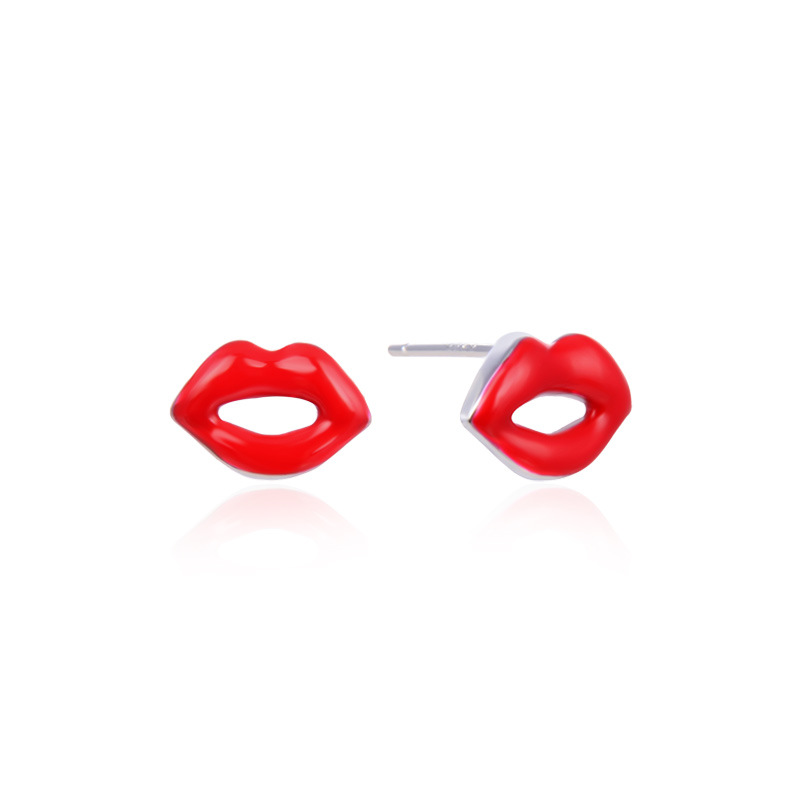 Pendientes populares retro europeos y americanos s925 pendientes de gota de plata diseño de moda de las mujeres joyería de labios rojos entrega de una sola pieza
