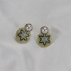 Retro enamel from pearl, ear clips, earrings, brooch, flowered, silver 925 sample