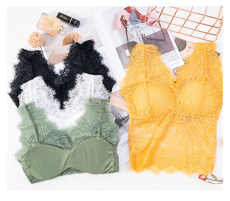 New full lace cutout V-neck, see-through beauty back, bra wrap, no bra base, small halter, thickened chest cushion, long vest detail image 10