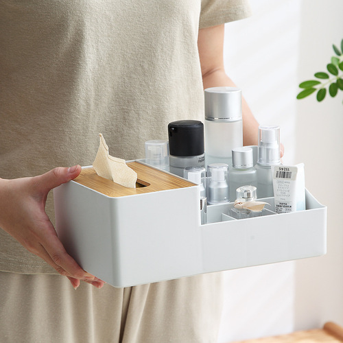 Living Room Desktop Japanese Bamboo Wood Paper Towel Box Plastic Simple Napkin Box Creative Home Multifunctional Storage Paper Box
