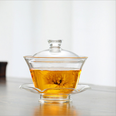 Fábrica al por mayor cubierta de vidrio tazón de vidrio borosilicato sancai taza Kung Fu juego de té tostado taza de té cubierta de la taza