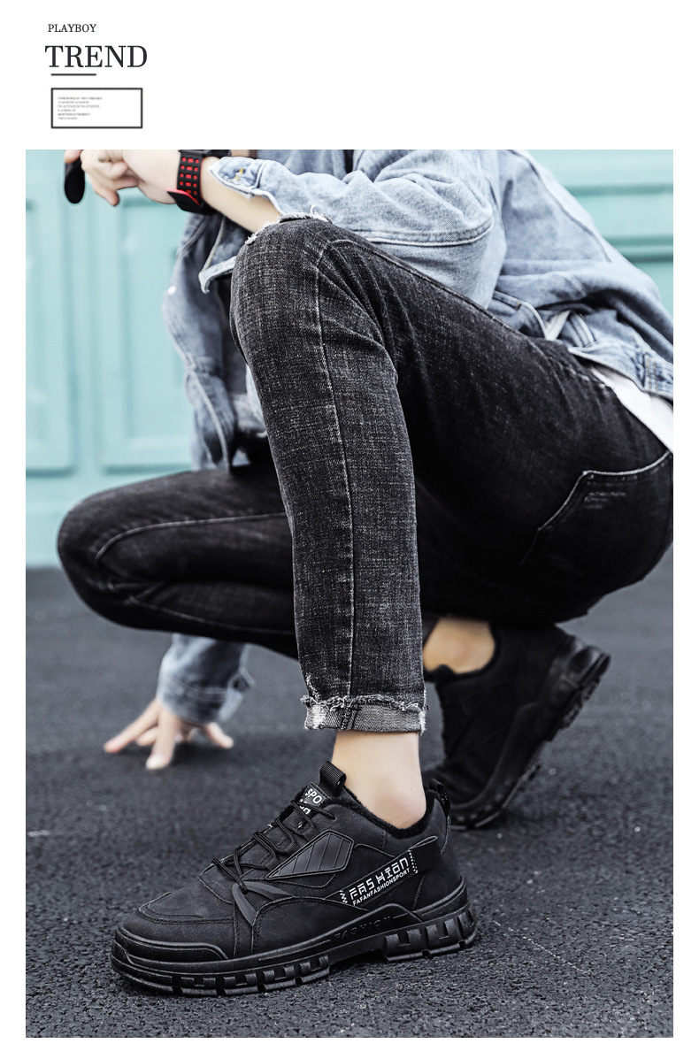 Chaussures basses décontractées en coton pour hommes, chaudes et en velours d'automne et d'hiver, travaux de chantier de sport, bottes Martin imperméables,_voghion.com