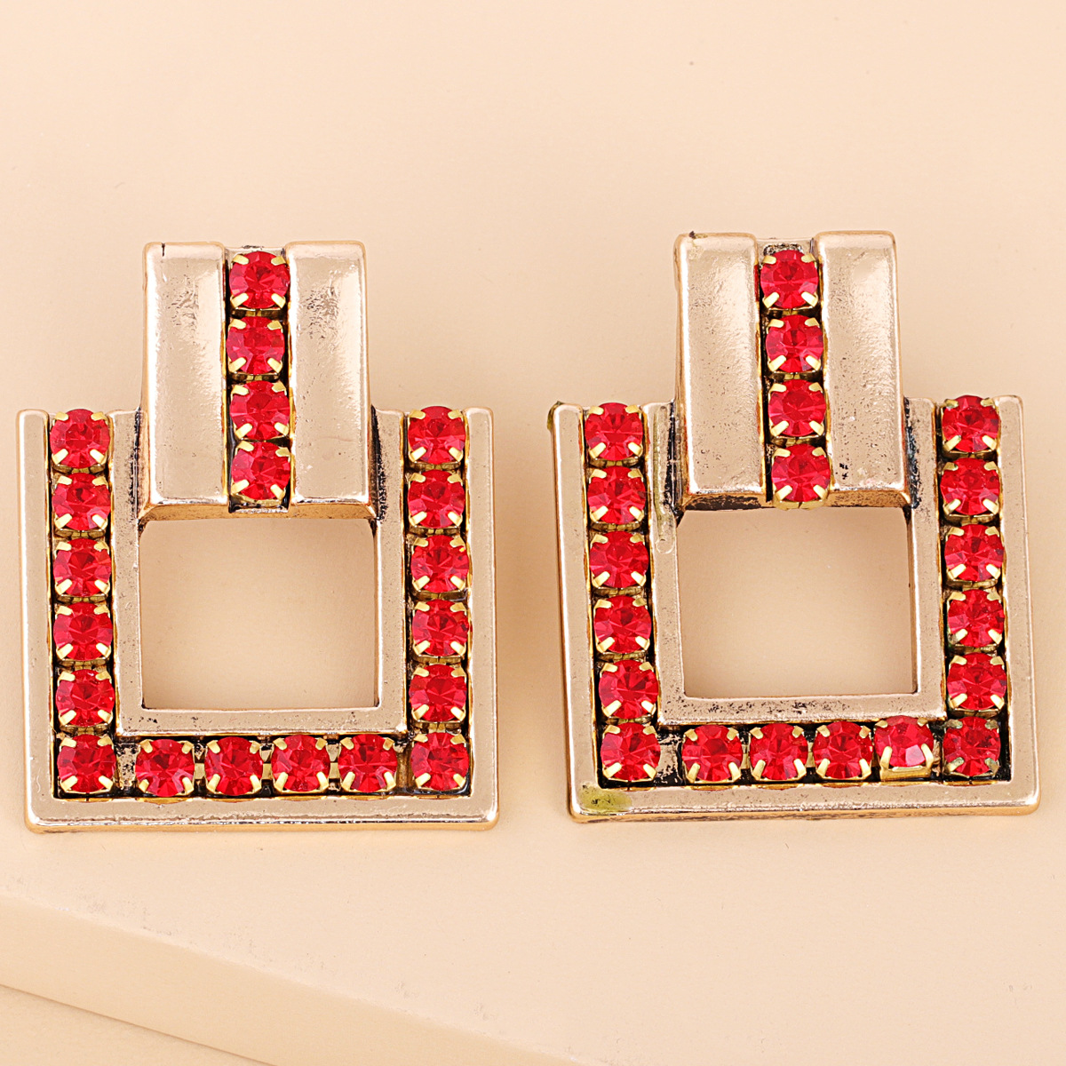 Exaggerated  Square Alloy Diamond-studded Glass Earrings display picture 12