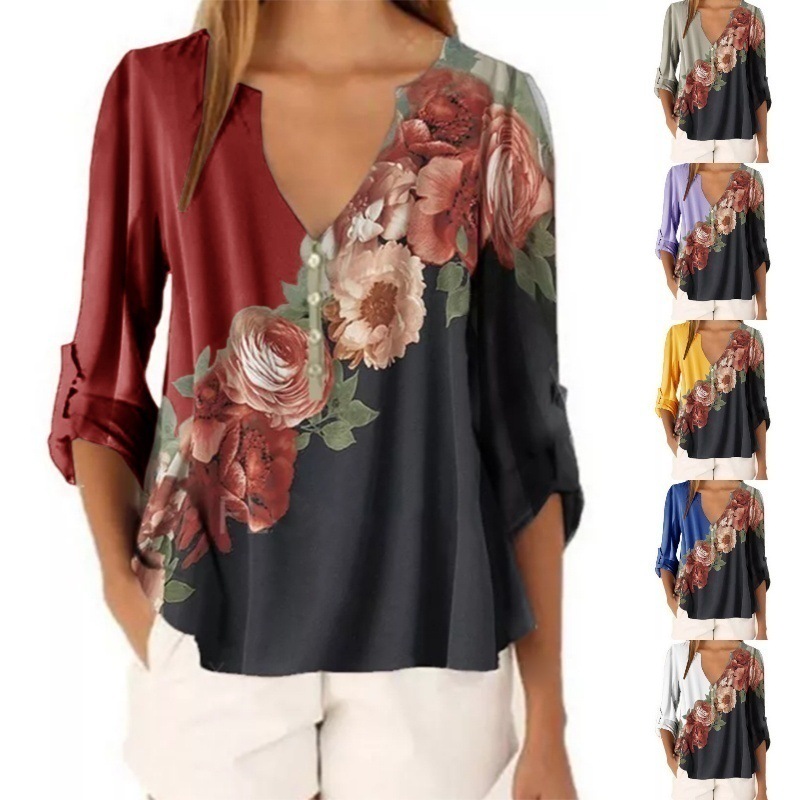 3/4 Length Sleeve Patchwork Casual Printing display picture 17