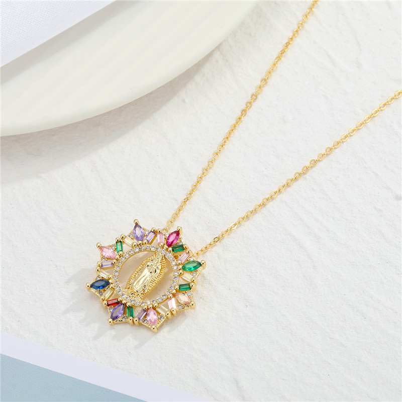 vintage Virgin Mary pendant rhinestone zircon necklace