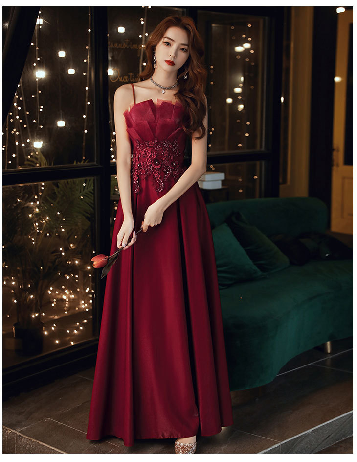 Bride's Toast 2026 New Winter-Autumn Elegant Wine Red Dress Suitable Casual Wear, Wedding, Engagement, Strapless Evening_ecoleips.com