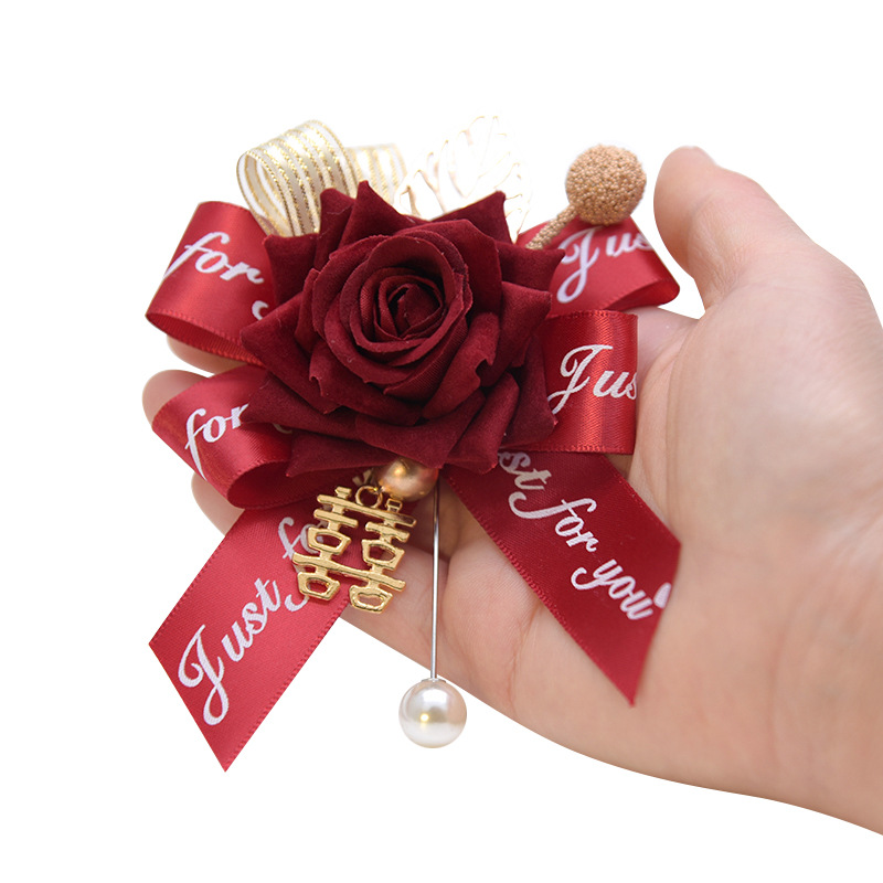 永恒天使D821新娘胸花绒布玫瑰胸花男女结婚新娘新郎胸花胸针长针