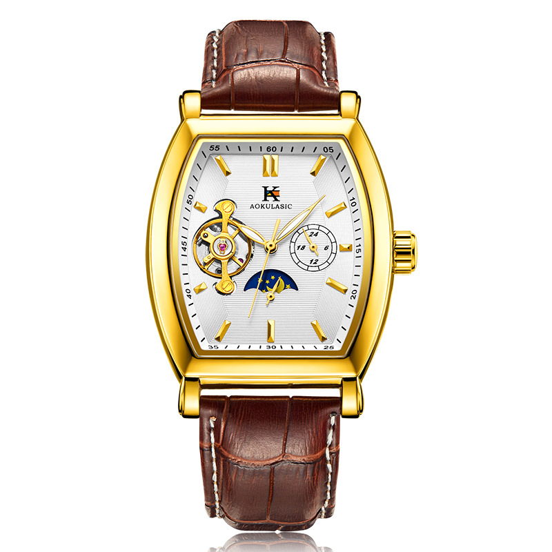 Ogulas K reloj mecánico automático para hombres hollow-out transparent bottom belt watch automático reloj 5002