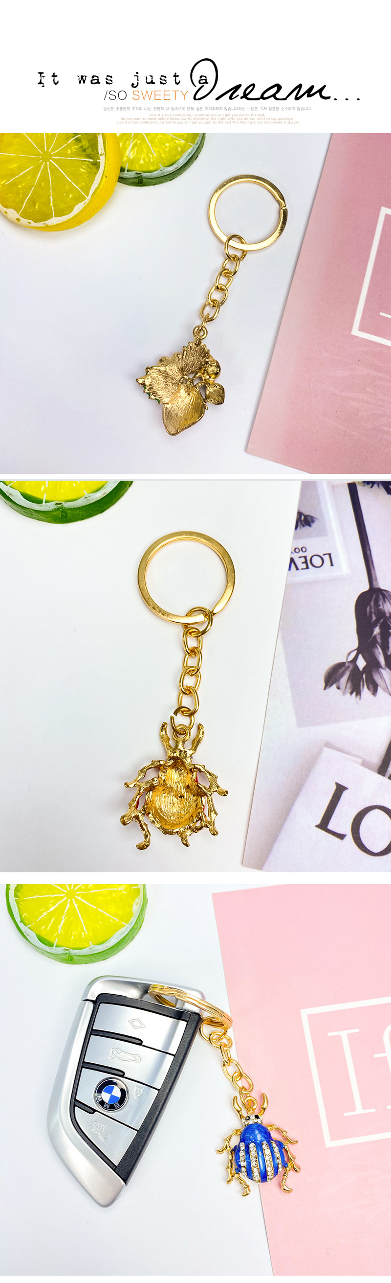New Diamond Alloy Keychain Pendant Cute Animal Insect Shape Pendant Bag Accessory Pendant display picture 5