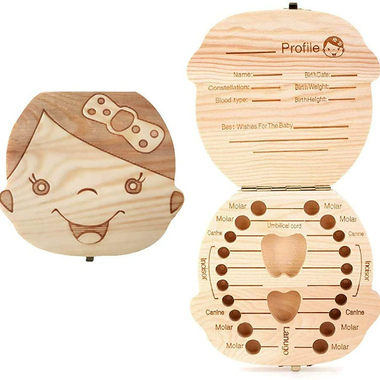 Молочный зуб мемориальная коробка сувенир девочка Детский молочный зуб Подарочная коробка деревянная емкость для хранения коллекция смайлик