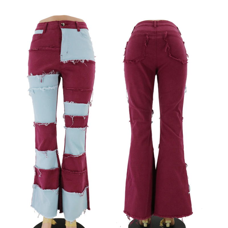 fashion stitching high waist tight horn jeans NSYB65110
