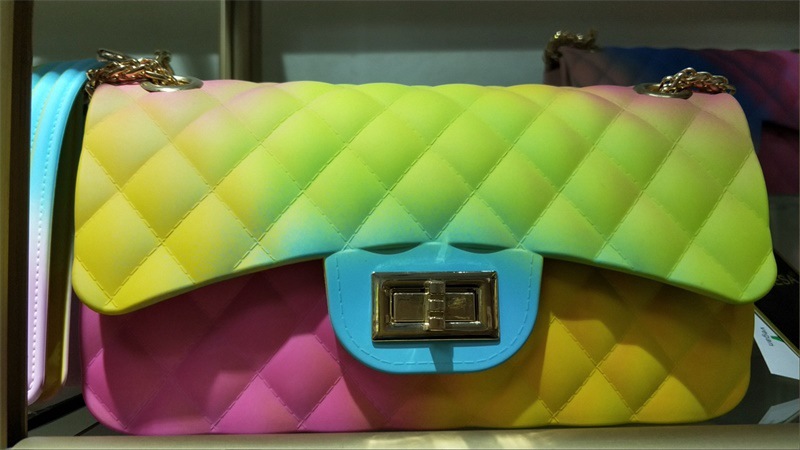 Clearance gradient graffiti colored jelly bag, diamond-shaped chain bag, small square bag for export, single-shoulder bag, crossbody bag undefined