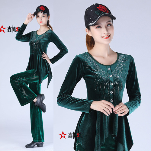 Forest Knight No No Fruit Jitterbug Top New Gold Velvet Diamond Dance Wear Latin Dance Practice Suit for Women