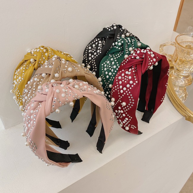 Hot Selling Fashion Pure Color Hair Bundle Knotted Fabric Beaded Headband display picture 6