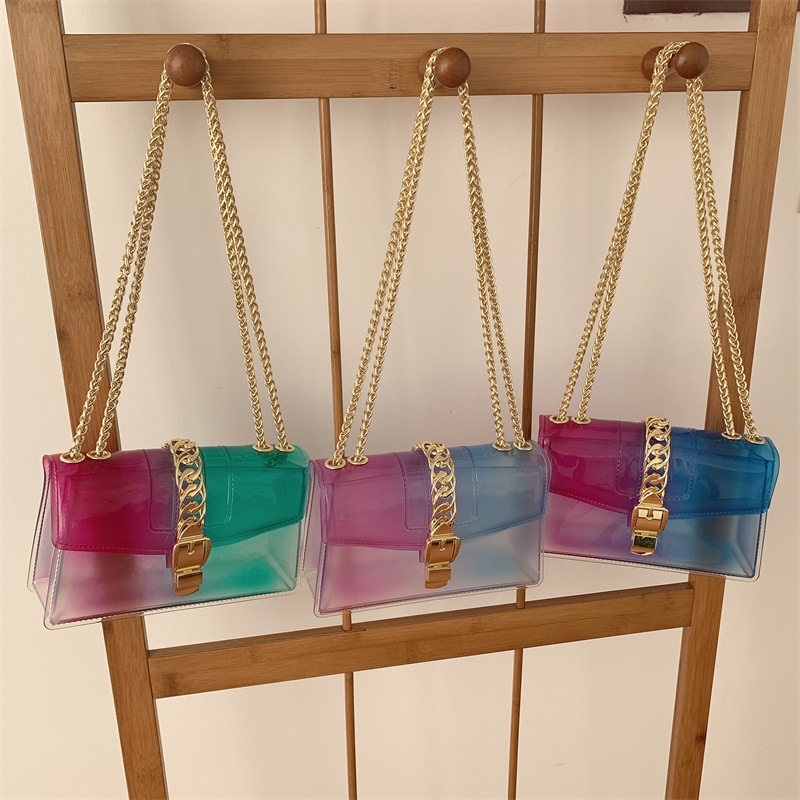 Summer 2025 new gradient jelly bag, fashionable color-blocking chain bag, crossbody single-shoulder bag, ladies' small bag Specification drawing