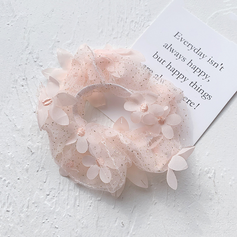 Korean Sweet Flower Hair Ring Solid Color Head Hair Scrunchies  Wholesale display picture 3