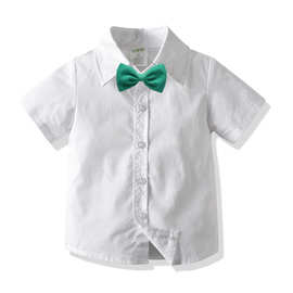 2020跨境男童宝宝纯棉短袖衬衫 中大小儿白色正装六一表演开衫
