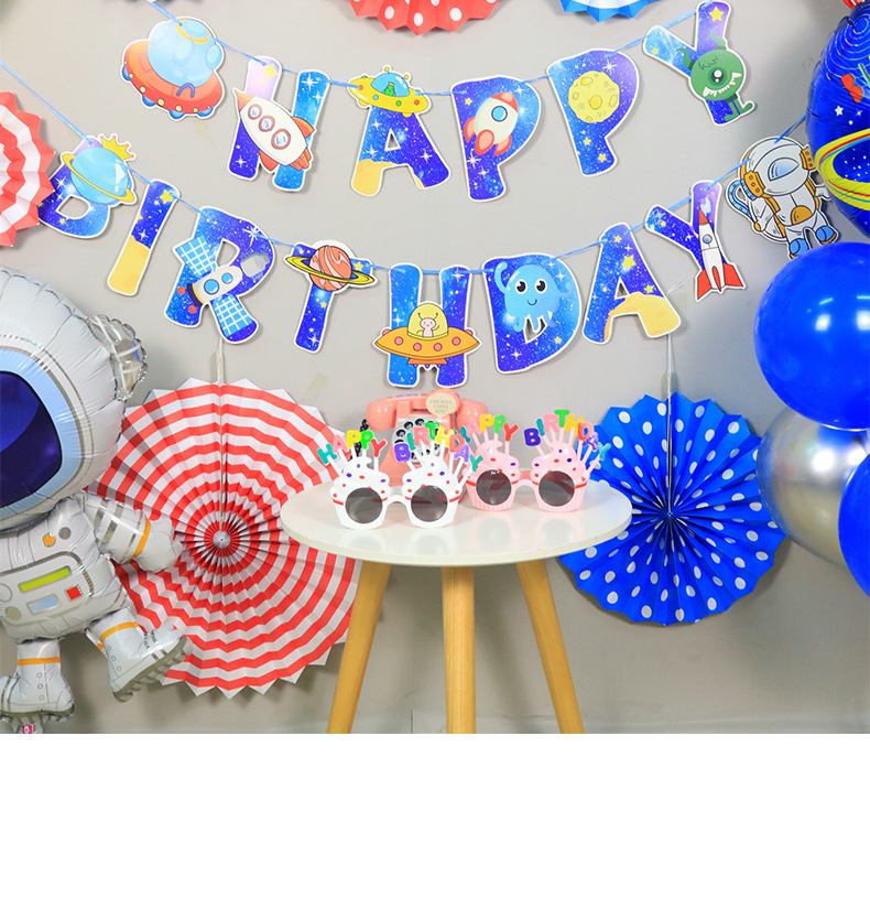 La Nouvelle Série Spatiale Astronaute Anniversaire Drapeau Fête Décoration Bannière Mise En Page Ornements En Gros display picture 9