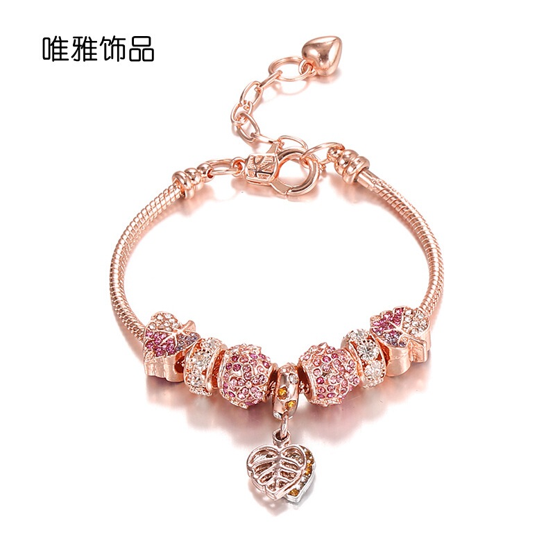 European and American Panjia Lobster Buckle Bracelet Female Rose Gold Deciduous Pendant Leaf Beaded E-commerce Jewelry Supply Wholesale
