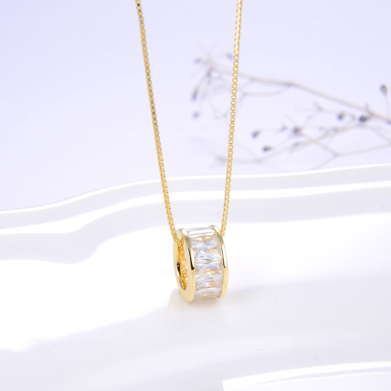 Simple Style Geometric Sterling Silver Plating Zircon 14k Gold Plated Pendant Necklace display picture 5