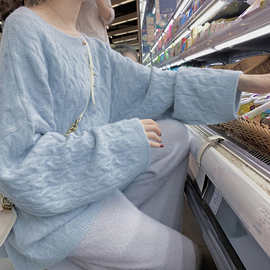 秋冬2020新款韩版大码毛衣女慵懒风宽松麻花圆领针织毛衣上衣厚