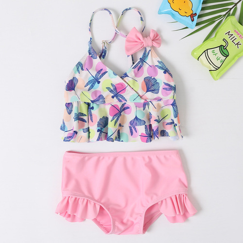 New children's swimsuit cross-border split baby girl swimsuit girl's cute dragonfly colorful dot print swimsuit