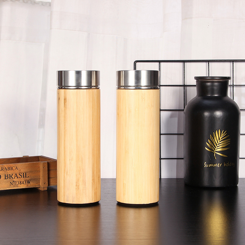 可定制304不锈钢保温杯 竹子外壳汽车直身杯 双层隔热随手咖啡杯