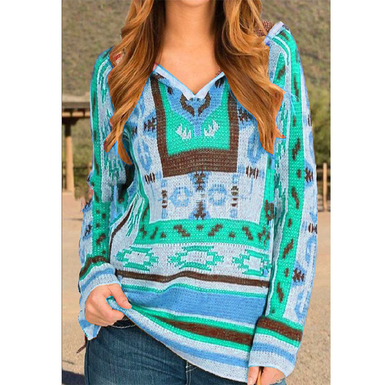 printing loose long-sleeved knitted sweater  NSLZ26664