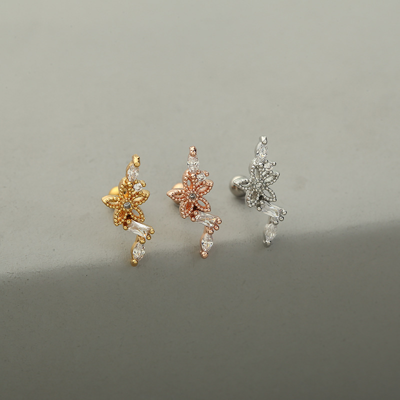 Fashion Solid Color Copper Ear Studs Inlay Zircon Copper Earrings 1 Piece