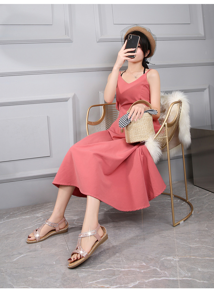 2025 New cross-border sandals Bohemian-style women's shoes summer hollowed-out flat diamond sandals Womanshoes undefined