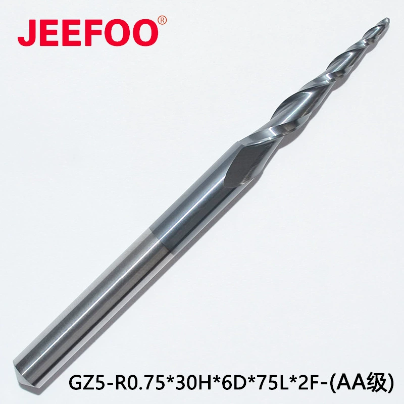 AA Class R0.75*30H*6D*75L*2F coating tapered ball head milling cutter super particle tungsten steel oblique ball milling cutter