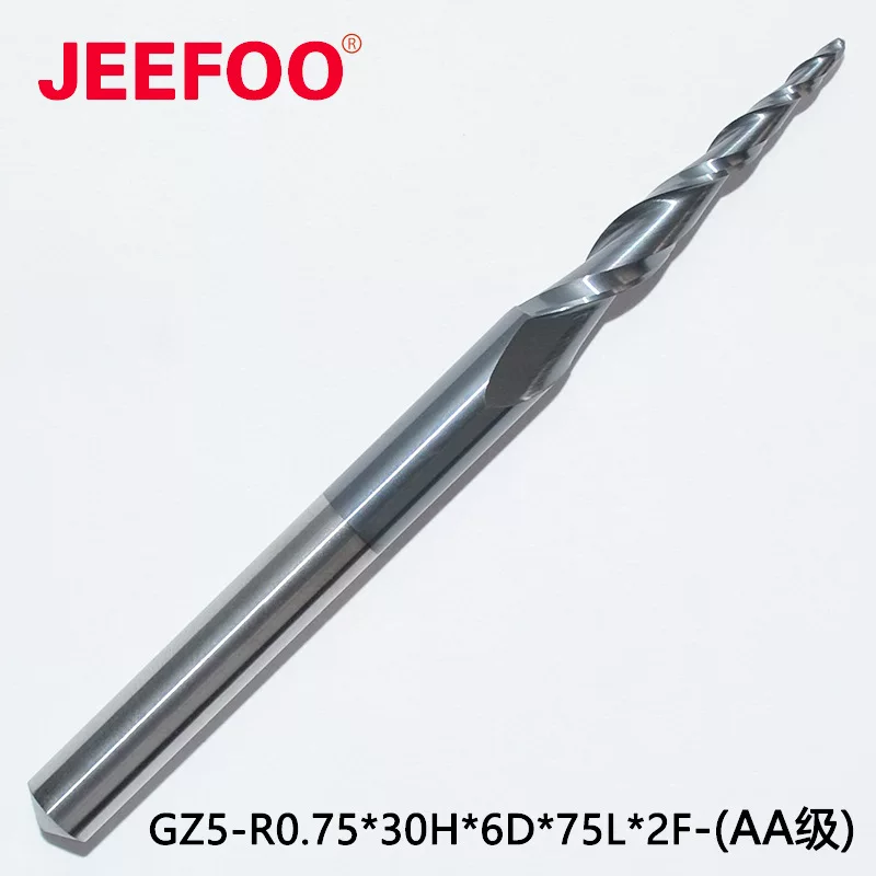 AA Class R0.75*30H*6D*75L*2F coating tapered ball head milling cutter super particle tungsten steel oblique ball milling cutter