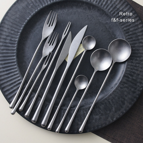 Retro old 304 stainless steel western tableware set Japanese main meal knife, fork and spoon restaurant household fruit fork tea spoon