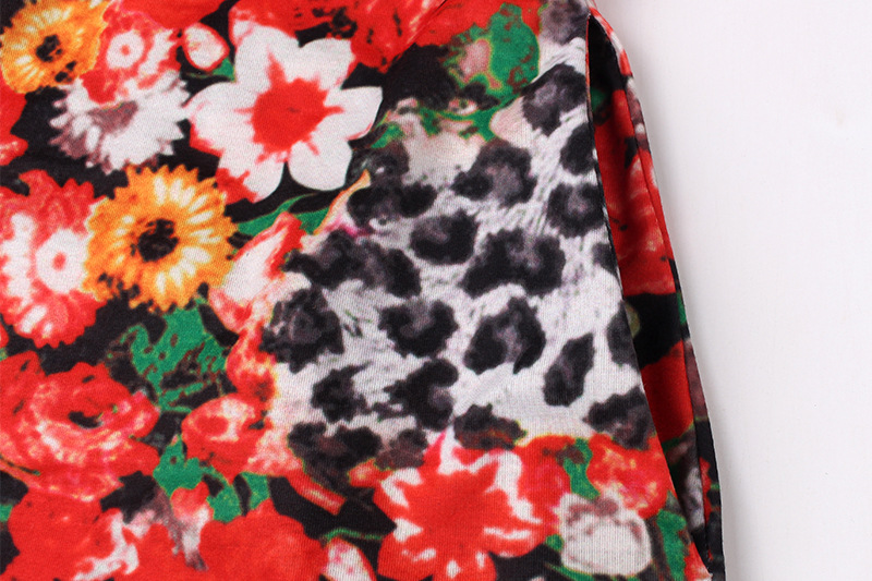 leopard print hit color printing long-sleeved dress  NSKX19828