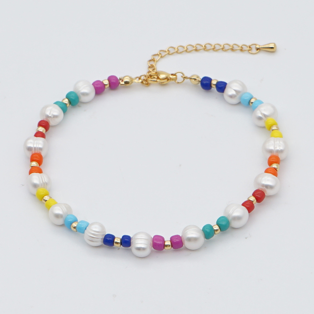 Fashion wild color rice bead anklet natural freshwater pearl beach ankletpicture2