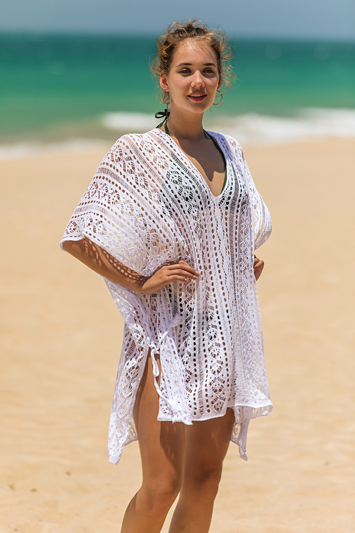 2020跨境新款ins度假风装针织宽松绑带流苏比基尼泳衣沙滩罩衫