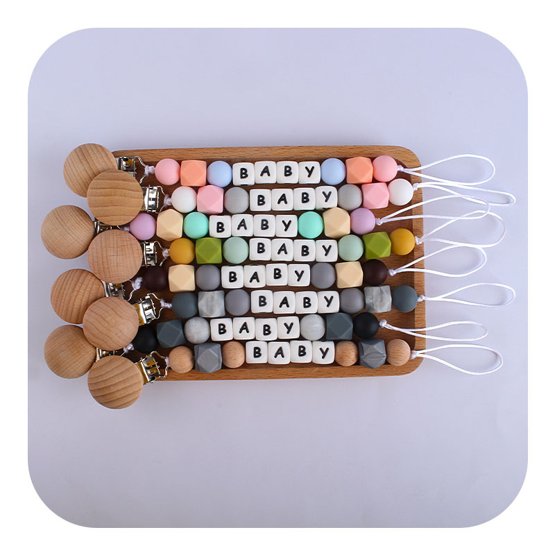 Nuevo bebé haya chupete clip bebé creativo nombre personalizado calmante silicona carta chupete cadena anti-gota cadena