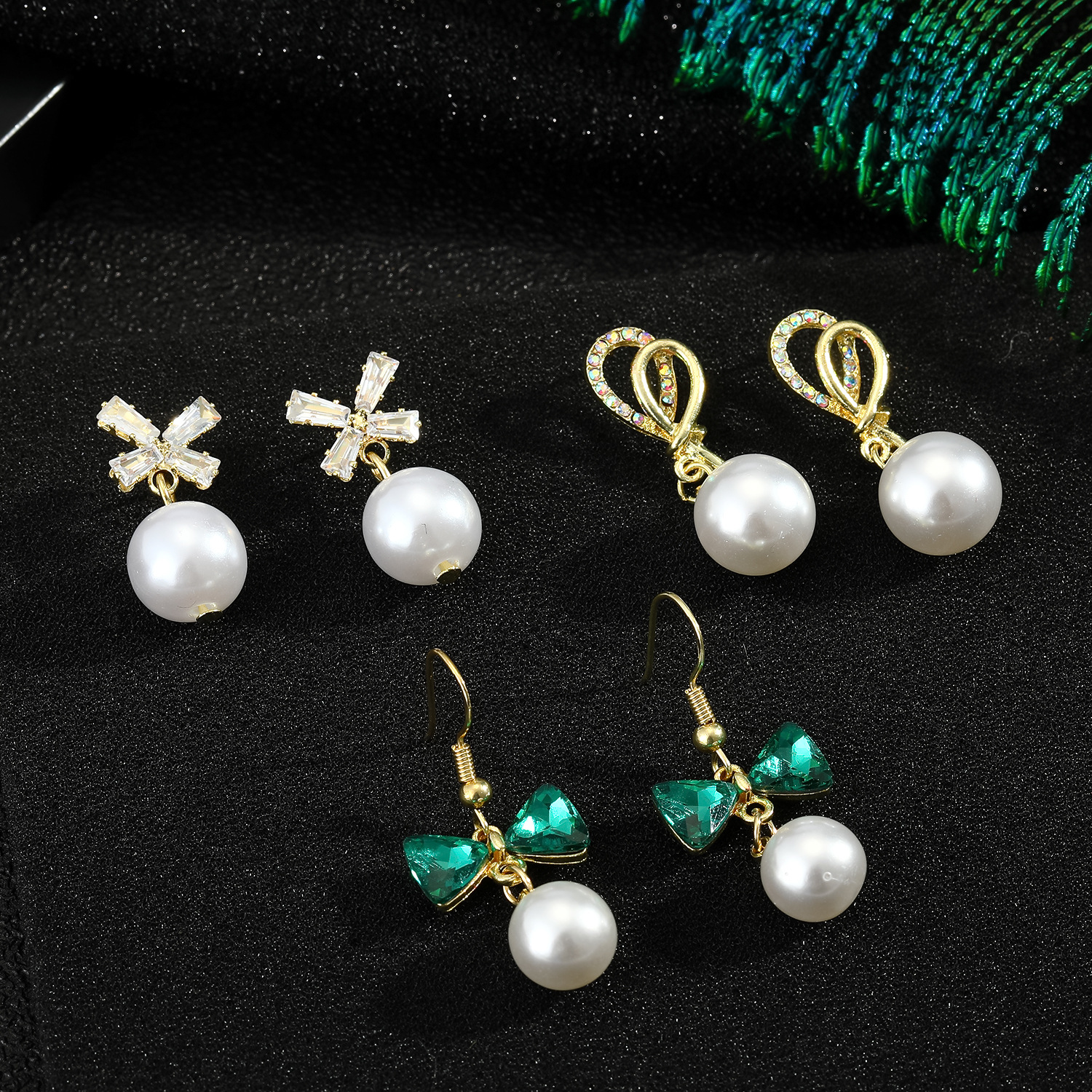 925 Silver Needle Bow Pearl Earrings display picture 2